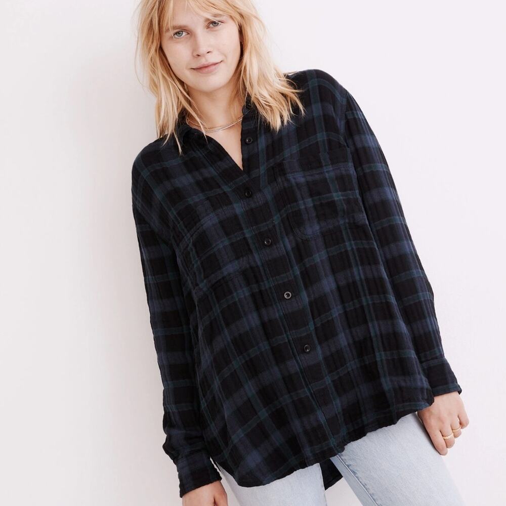 Madewell Lightspun Oversized Ex-Boyfriend Swing Button Up Shirt Heisley Plaid M